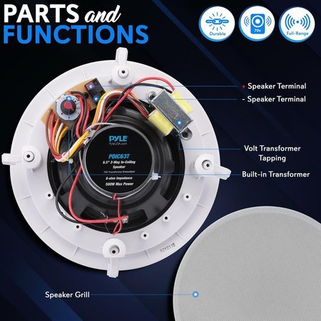 Pyle 6.5" In-Wall / In-Ceiling 70V Speaker, PDIC63T PDIC63T